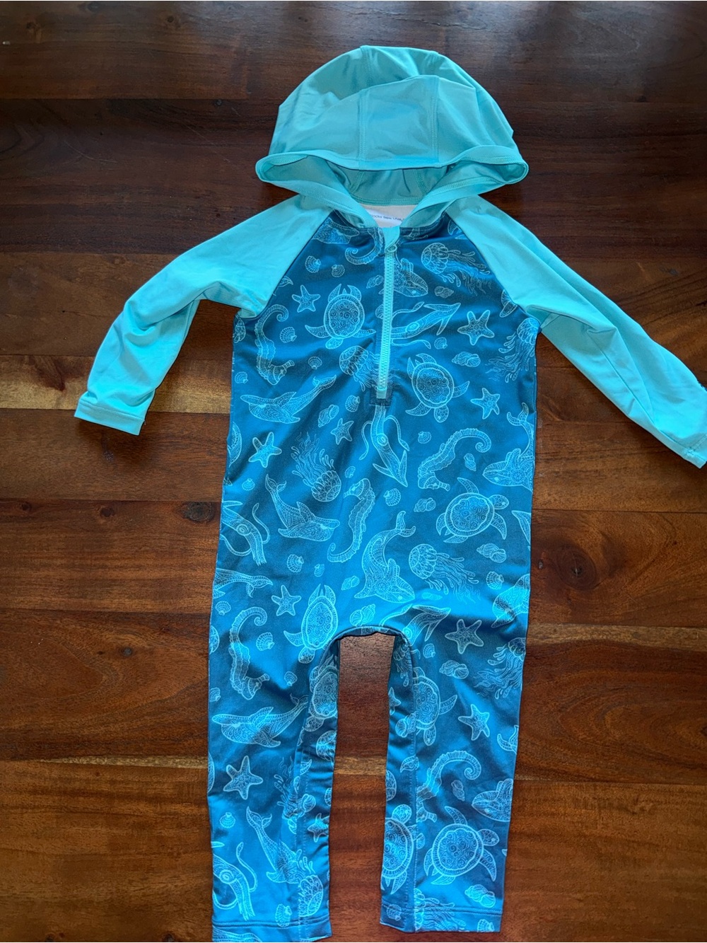 Coolibar Kids Hooded One-Piece Rashguard - Aqua & Teal